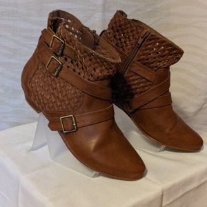 Nomi woven buckle ankle booties